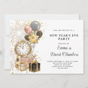 Silvester Party Gold Glitzer 2024 Einladung