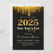 Silvester Party Gold Glitzer 2025 Einladung (Vorderseite)