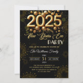 Silvester Party Gold Glitzer auf Schwarz Einladung (Vorderseite)