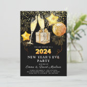 Silvester Party Gold Glitzer auf Schwarz Einladung (Stehend Vorderseite)