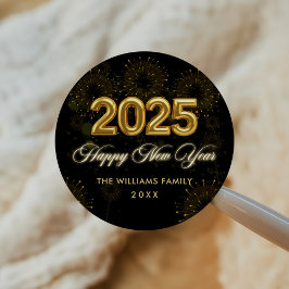 Silvester Party Gold Glitzer Runder Aufkleber