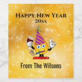 Silvester Party Gold Niedlich Happy Emoji Weinetikett (Einzelnes Label)