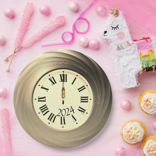 Silvester Party Goldene Uhr trifft Mitternacht Pappteller (Party)