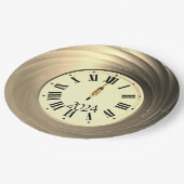 Silvester Party Goldene Uhr trifft Mitternacht Pappteller (Schrägansicht)