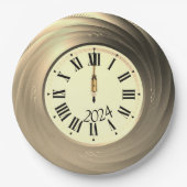 Silvester Party Goldene Uhr trifft Mitternacht Pappteller (Vorderseite)