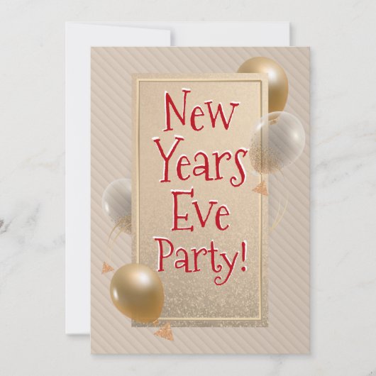 Silvester Party - Goldene und weiße Balkone - Rot Einladung (Vorderseite)