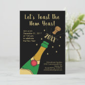 Silvester Party Handgezeichnet Champagner Toast Einladung (Stehend Vorderseite)