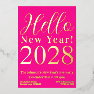 Silvester Party Hot Pink Real Gold Folieneinladung