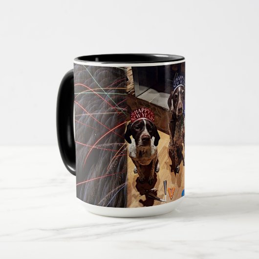 Silvester Party Hunde Fireworks Combo-Tasse Tasse (Vorderseite Links)