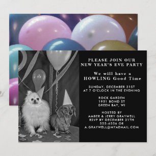 Silvester Party Hunde und Ballons Einladung