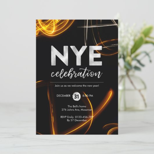 Silvester Party Lichtfunkler Einladung (Stehend Vorderseite)
