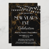 Silvester Party Lights Gold Black Marble Einladung (Vorne/Hinten)