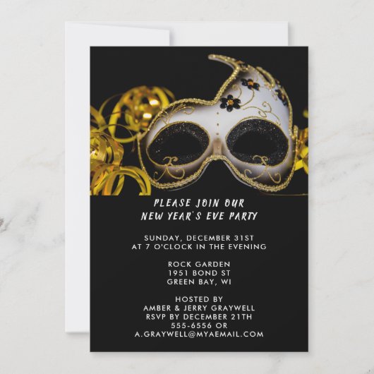 Silvester Party Mask & Confetti, ZRP Einladung (Vorderseite)