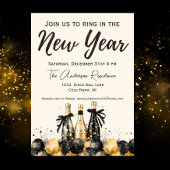 Silvester-Party mit Black and Gold Champagne Einladung