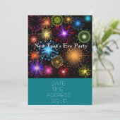 Silvester Party mit bunten Feuerwerken Einladung (Stehend Vorderseite)