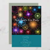 Silvester Party mit bunten Feuerwerken Einladung (Vorne/Hinten)
