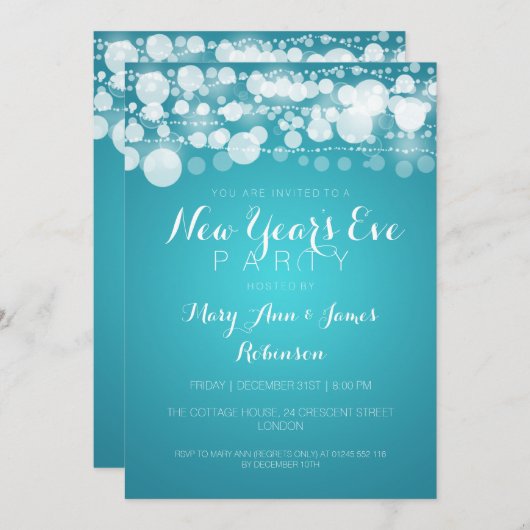 Silvester Party Moderne Punkte Türkis Einladung (Vorne/Hinten)