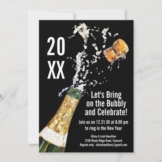 Silvester Party Moderner Champagner-Bubbly Einladung (Vorderseite)