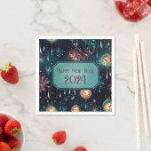 Silvester-Party Napkins farbenfrohe Uhrendesign Serviette (Beispiel)