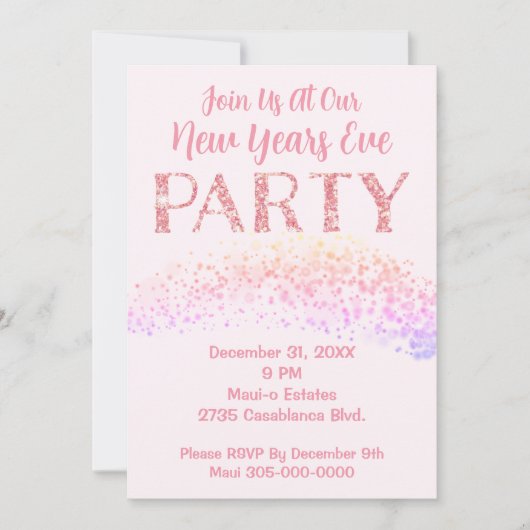 Silvester Party Rosa Thema Einladung (Vorderseite)