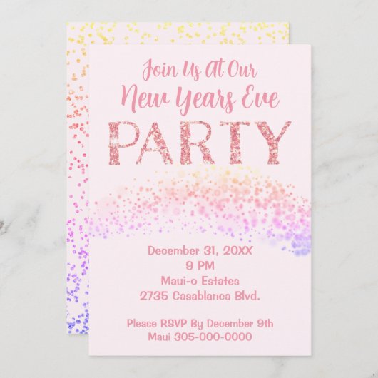 Silvester Party Rosa Thema Einladung (Vorne/Hinten)