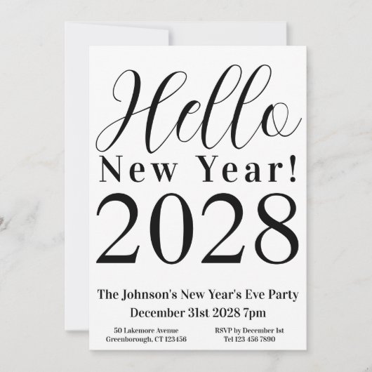 Silvester Party Schwarz-Weiß Einladung (Vorderseite)