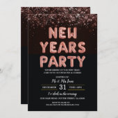Silvester Party Schwarze Rose Gold Einladung (Vorne/Hinten)