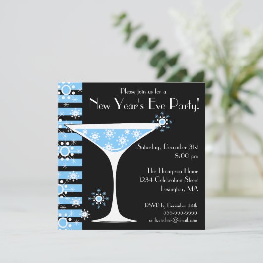 Silvester Party Snowflake Cocktail Einladung (Stehend Vorderseite)