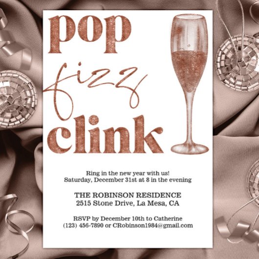 Silvester Party Sparkle Rose Gold Cheers Einladung