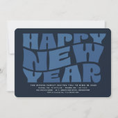 Silvester Party Spaß trendige Retro-Marine blau Einladung (Vorderseite)