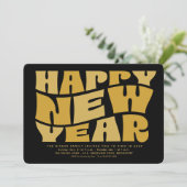 Silvester Party Spaß trendiger Retro-Schwarz-Gold Einladung (Stehend Vorderseite)