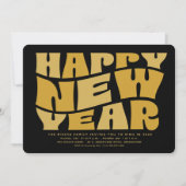 Silvester Party Spaß trendiger Retro-Schwarz-Gold Einladung (Vorderseite)