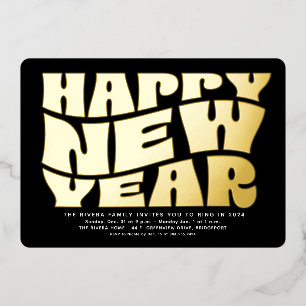 Silvester Party Spaß trendiger Retro-Schwarz-Gold Folieneinladung