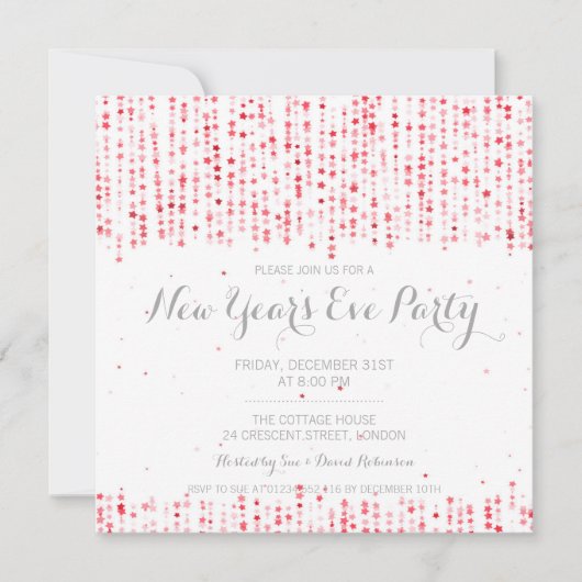 Silvester Party Star Confetti Rot Einladung (Vorderseite)