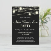 Silvester Party String Lights Jars Black Einladung (Stehend Vorderseite)