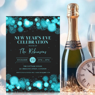 Silvester Party Türkis Schwarzer Winter Wunder Einladung