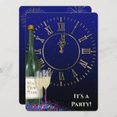 Silvester Party Uhr und Champagner Einladung (Vorne/Hinten)