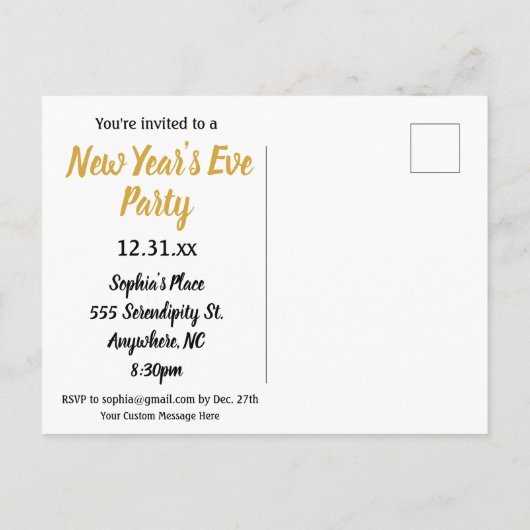 Silvester Party Vintag Art Deco Einladungspostkarte (Rückseite)