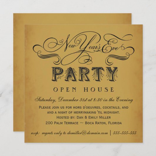 Silvester Party Vintage Einladungen (Vorne/Hinten)