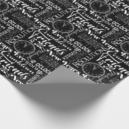 Silvester-Partymuster-Uhrgewebe Geschenkpapier (Ecke)