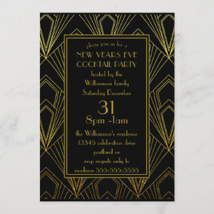 Silvester Partys Cocktail Black Gold Art Deco Einladung