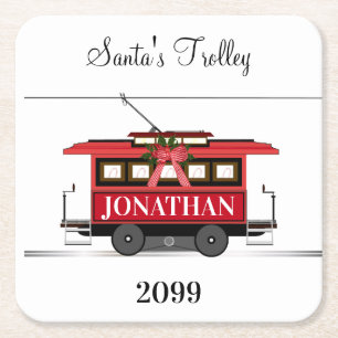 Silvester Red Tram Trolley Streetcar Rechteckiger Pappuntersetzer