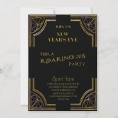 Silvester Roaring 20er Black Gold Glitzer Einladung (Vorderseite)