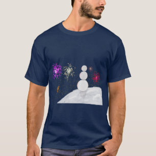 Silvester-Schneemann und Feuerwerk T-Shirt