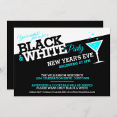 Silvester Schwarz-Weiß-Party Einladungen (Vorne/Hinten)
