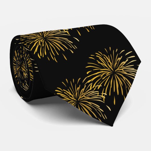 Silvester Schwarzes Gold Feuerwerk Männer Krawatte (Gerollt)