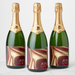 Silvester Sparkasse Weinkarte - Rot und Gold- Schaumweinetikett