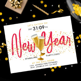 Silvester Sparkling Champagne Gold Confetti Einladung