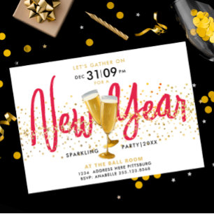 Silvester Sparkling Champagne Gold Confetti Einladung