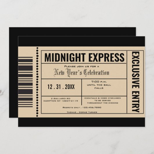 Silvester Ticket Einladungen Party (Vorne/Hinten)